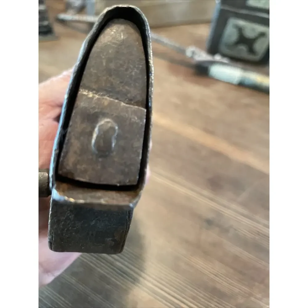 Rare antique handmade 1800s pad lock solid steel With key.